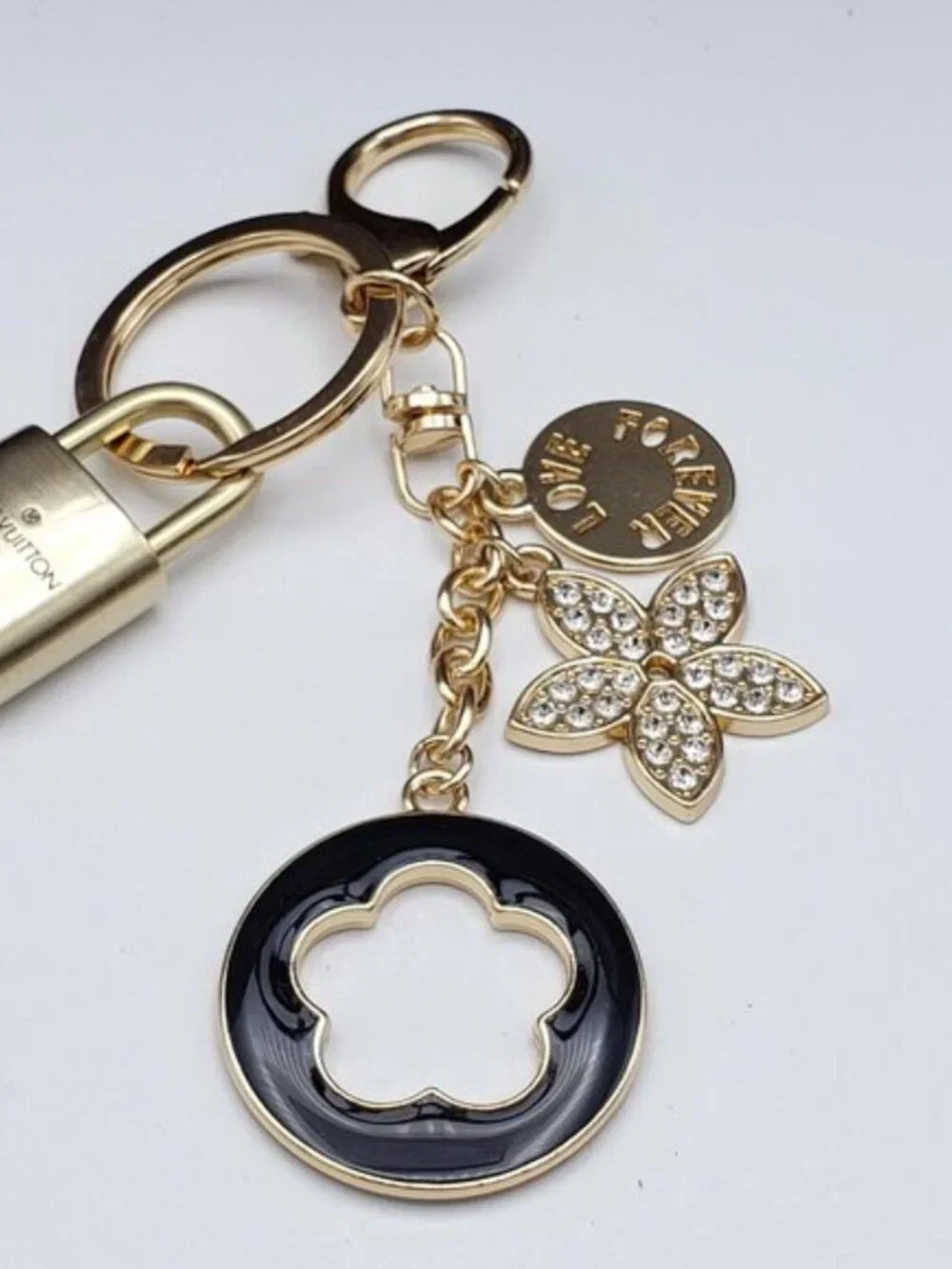 Authentic Louis Vuitton Gold Lock & Key 🔑 Bag Charm w/ Unbranded Flower Charm
